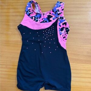 Danskin Pink and Black Camouflage Leotard with pink rhinestones